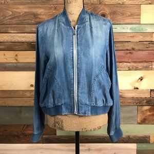 Anthropologie Distressed Denim Chambray Jacket L